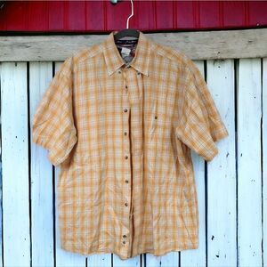 Wrangler George Strait Orange Plaid Cowboy Cut Button Down Pocket Western Shirt